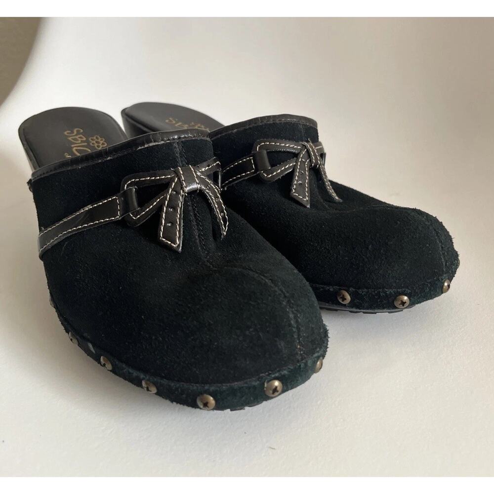 Y2K VTG ? Sbicca of California Black Suede Bow Clogs Women’s 6.5 M - Picture 12 of 14